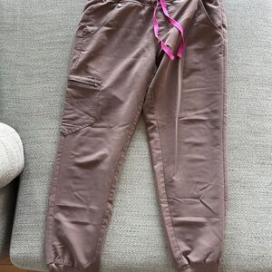 Figs Brown Joggers with Pink Drawstring